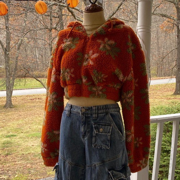 PascSun Floral Orange Fuzzy Cropped Hoodie - Picture 3 of 14